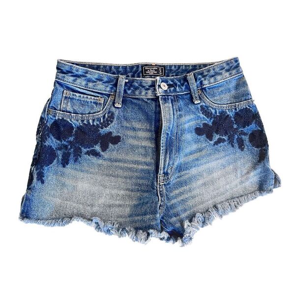 Abercrombie & Fitch Annie High Rise Embroidered Shorts‎ Boho Size 27/4R Flowers - Picture 1 of 5